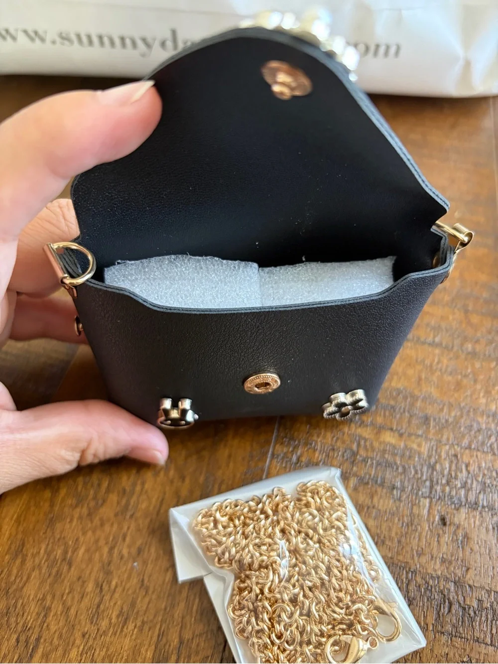 Black Jeweled Mini Crossbody Bag with Gold Chain